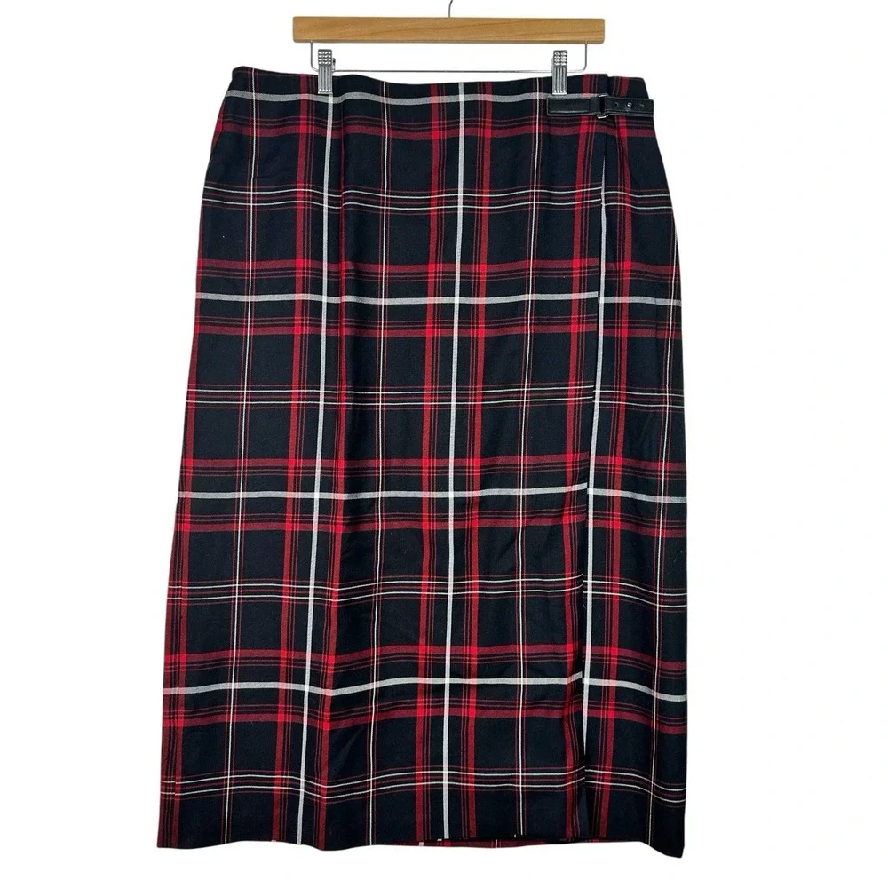Charter Club Plaid Wool Blend Midi Skirt‎ Dark Academia Preppy Office